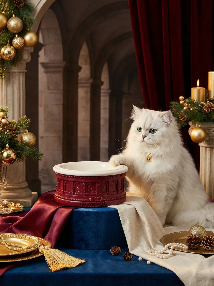 Roman-Inspired Pet Bowl Set – Burgundy